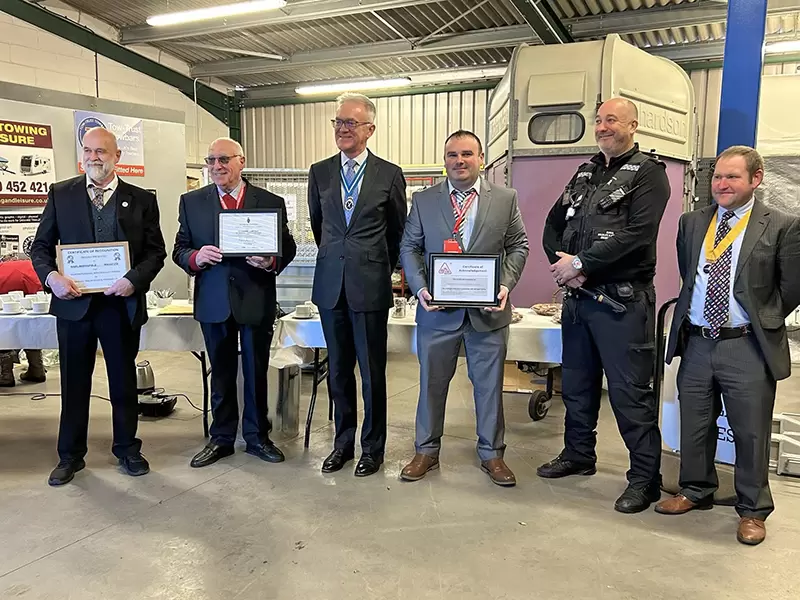 Sarah Smithurst MBE travelled down from the NTTA  Headquarters in Nottingham to introduce The High Sheriff of Suffolk, who presented the award to Mark and Mike, Directors of DANHIRE TRAILER SALES & TOWBARS LIMITED.